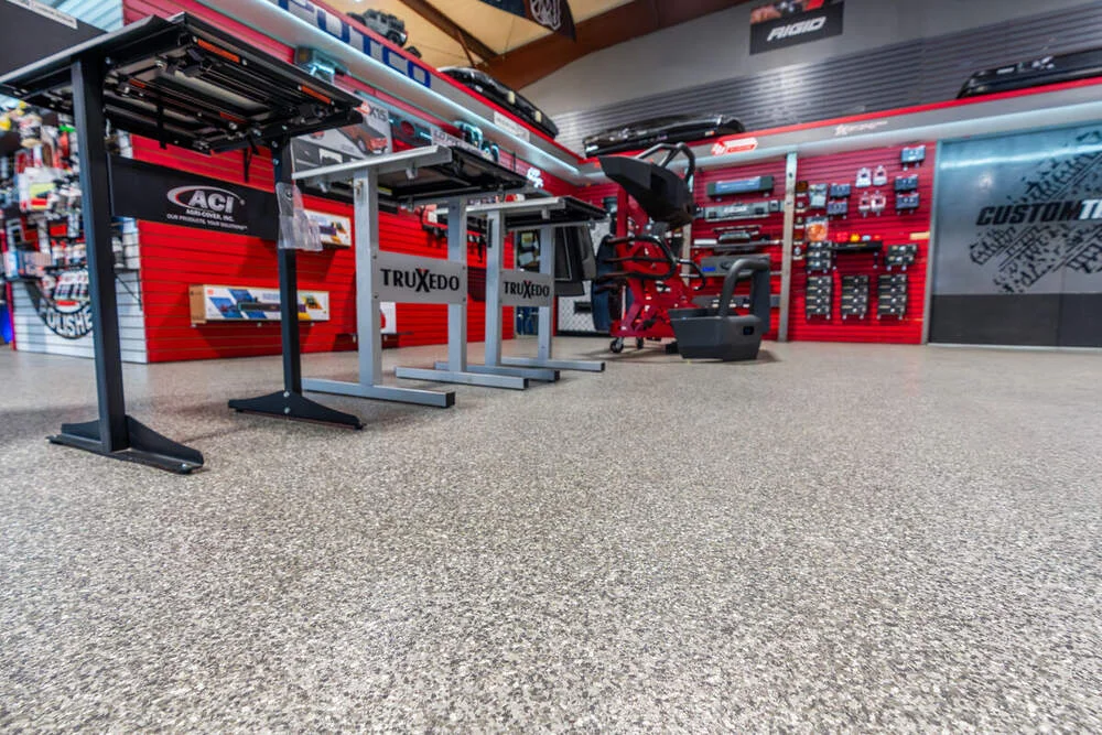 Seamless polyurea commercial floor coating installed in a Maui business space