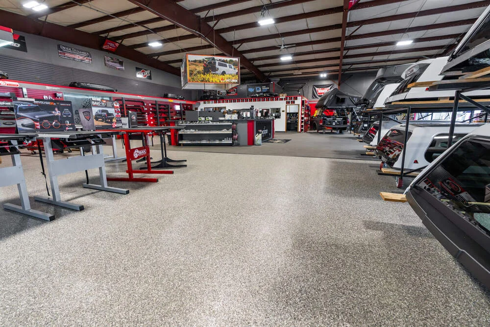 Durable commercial floor coating in a Maui warehouse with anti-slip finish