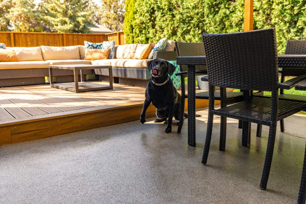 Finished decorative patio coating on a Maui home installed by Innovative Coatings