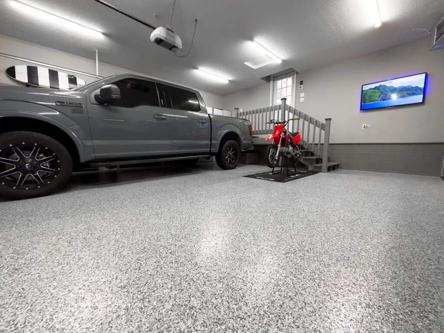 Garage floor coating on a Maui home built to resist salt air, humidity, and UV
