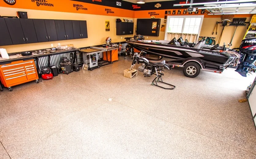 Decorative concrete floor coating in a Maui home, an alternative to epoxy flooring
